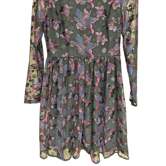 Badgley Mischka Floral Embroidered Sheer Long Sleeve Cocktail Dress Women’s Sz 4 - Picture 5 of 11
